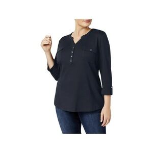 NWT Karen Scott Woman 2 Pocket Henley Intrepid Blue, Size 2X